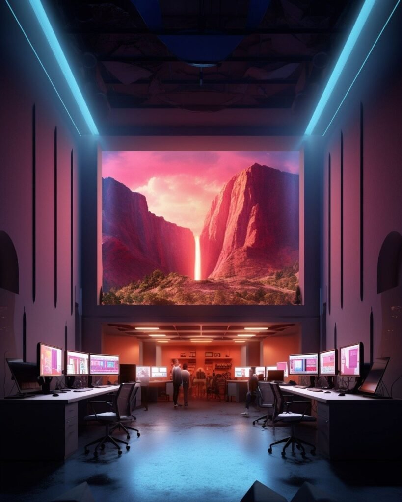 ai generated, office, interior, design, desks, business, technology, modern